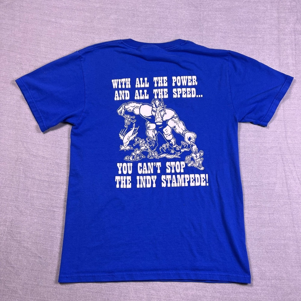 Fruit of the Loom Best Indy Stampede Graphic T-Shirt Mens S Blue Cotton Blend